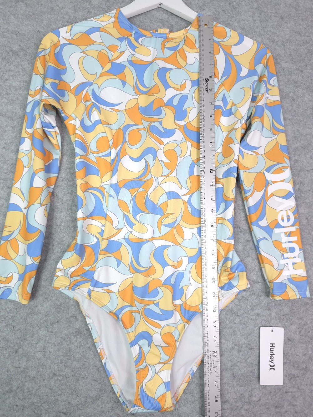 Hurley Long Sleeve Retro Surf Swimsuit - Retro Print (Blue, Orange, White) - Picture 3 of 8